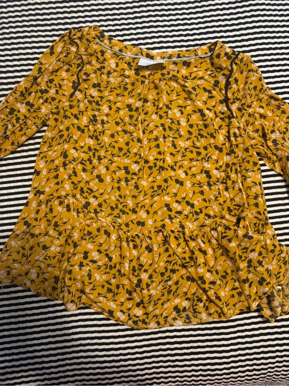 Anthropologie Mustard Floral Ruffle Peasant Blouse - Picture 5 of 7